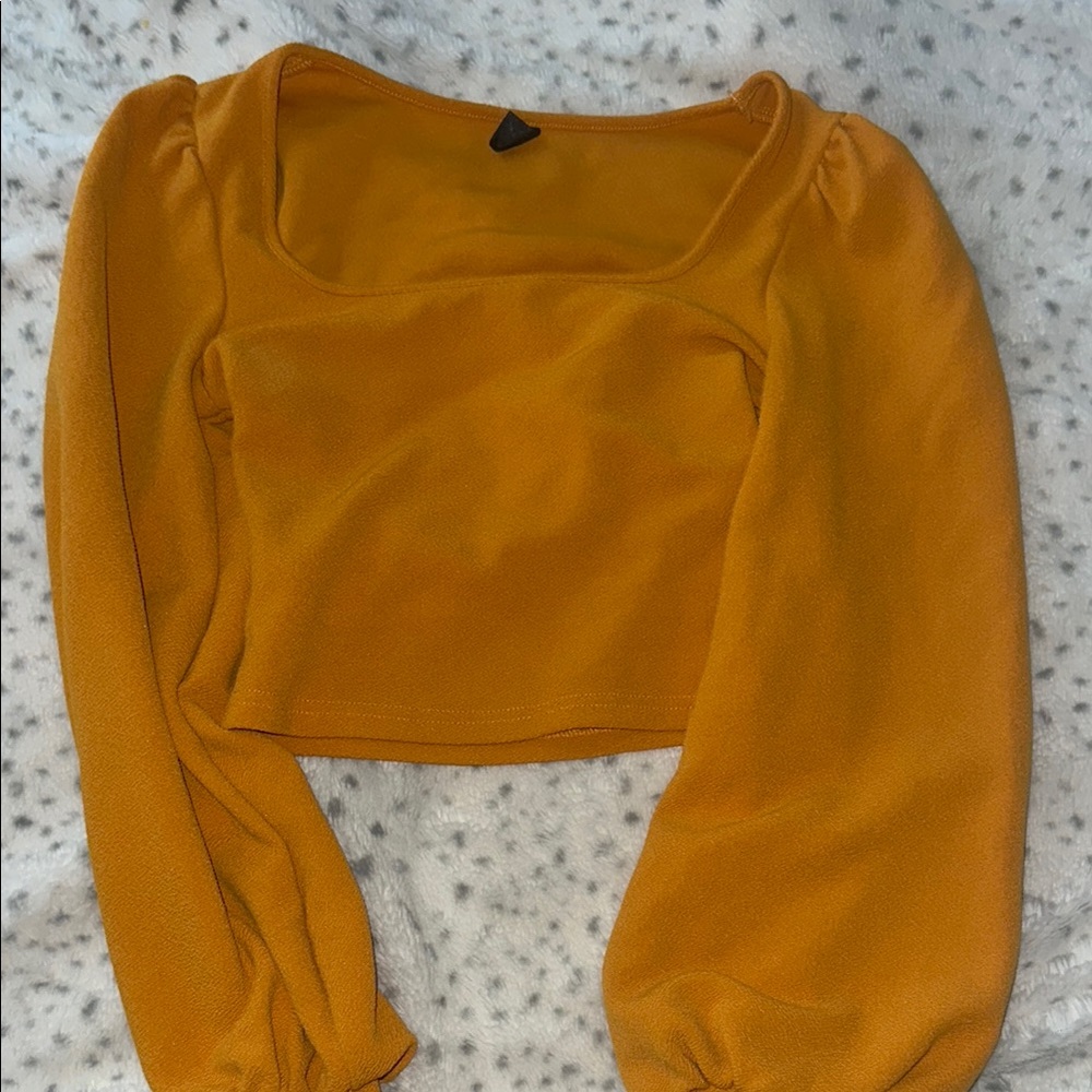 SHEIN Yellow Puff Sleeve Fitted Crop Blouse